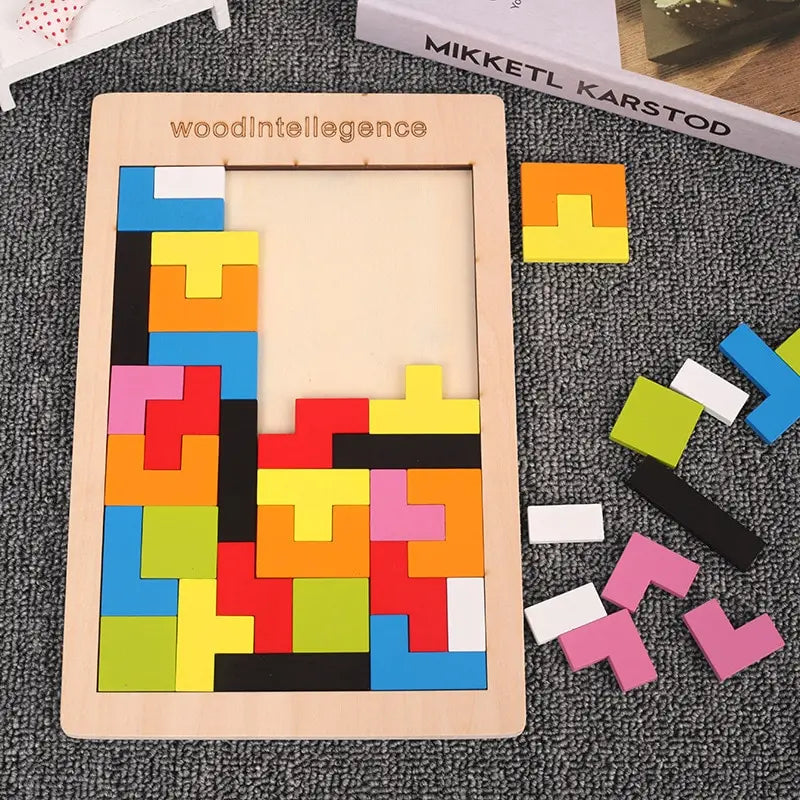 Wooden Geometric Shape Puzzle – Tangram Logic Board
