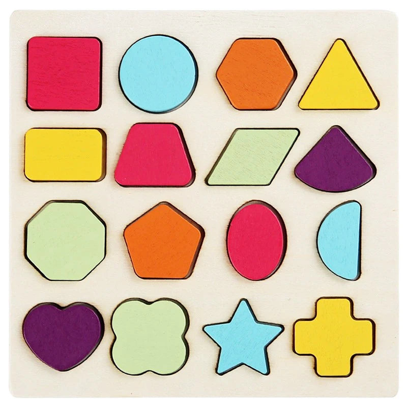Montessori Wooden Puzzle – Geometric Shapes Matching Board